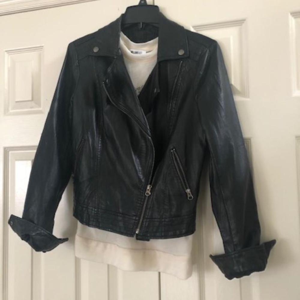 Black imitation leather Moto jacket